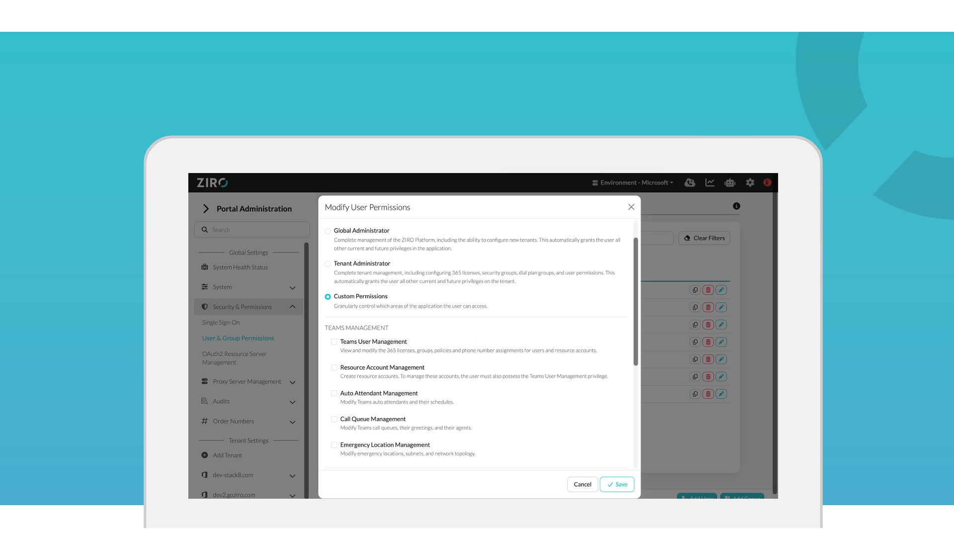 Screenshot of the Role-Based Access Control interface